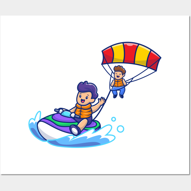 Cute People Playing Parasailing With Speed Motorboat Wall Art by Catalyst Labs